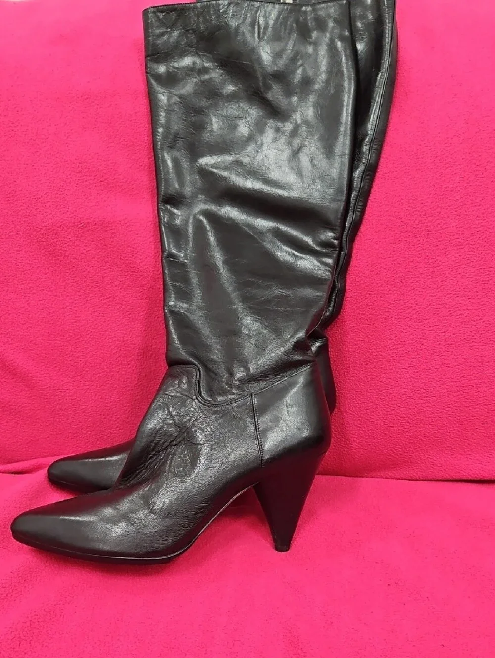 Michael Kors Black Pointed Toe Knee-High Leather Boots